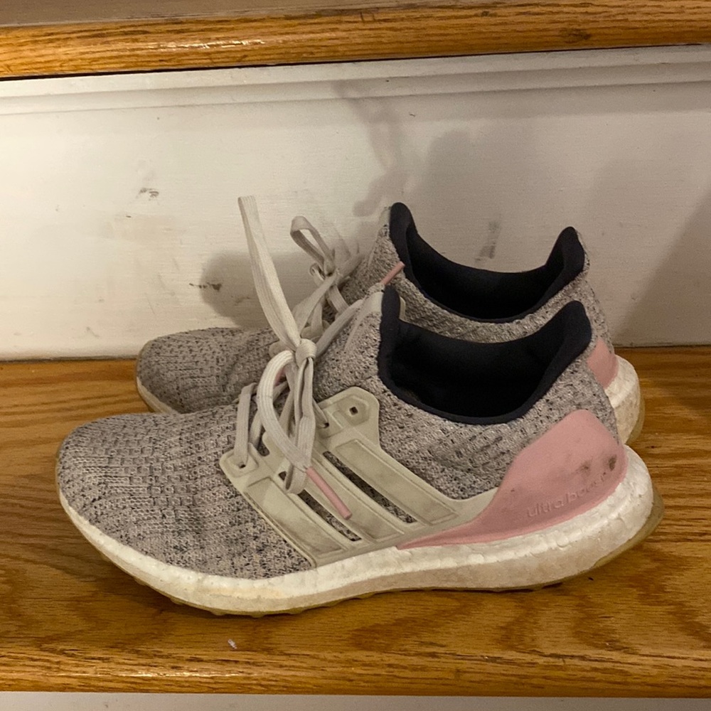 Ultraboost sneakers in light grey and pink